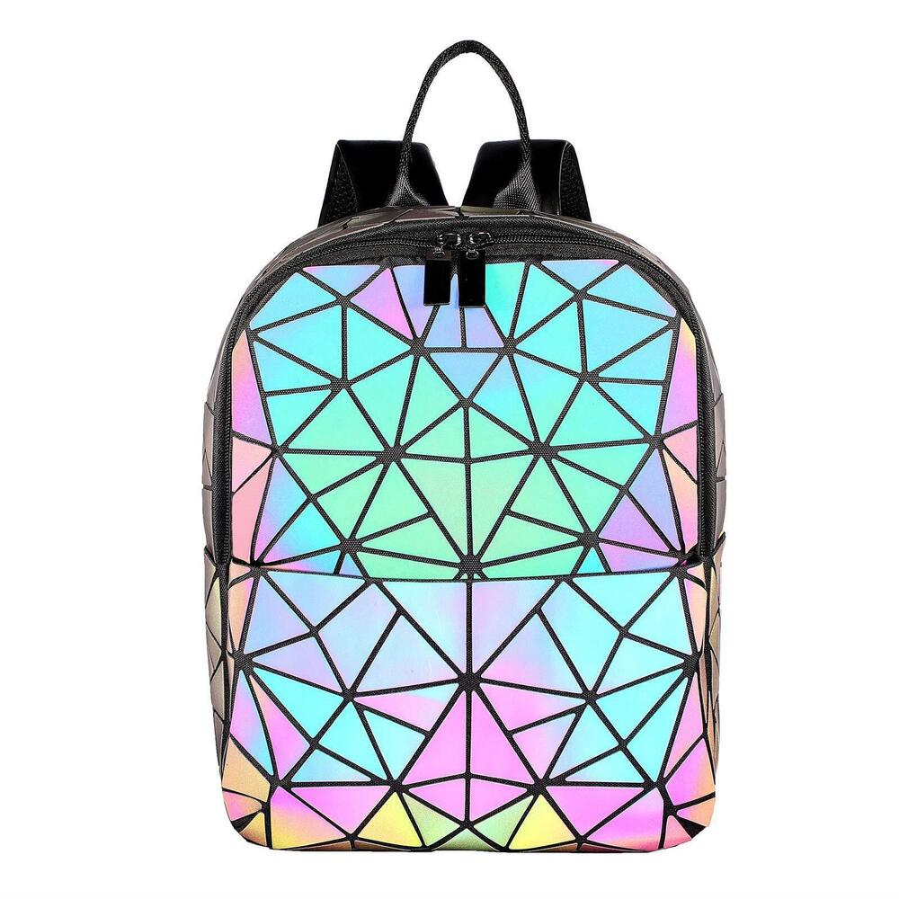 6173 Geometric Luminous Purses and Handbags Holographic Reflective Backpack